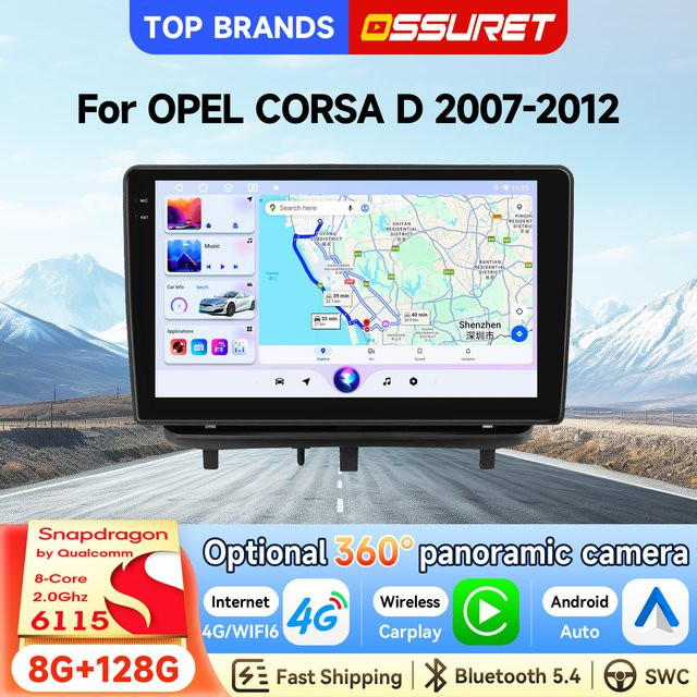OSSURET 9 Zoll 2 Din Android 14 Autoradio für OPEL CORSA D 2007-2012 mit Qualcomm Snapdragon 6115 Octa Core, GPS-Navigation, Bluetooth, Wireless Carplay und CANBUS, Schwarz - Bild 1