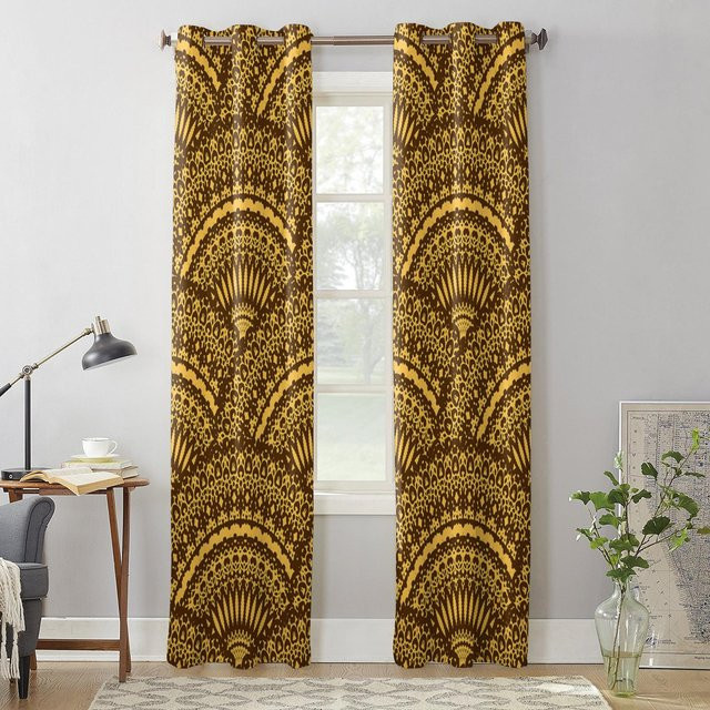 Super Six Fenstervorhang mit goldener Spitze in Beige und Dunkelbraun, semi-transparent, Breite: 135 cm, Höhe: 60 cm - Bild 1