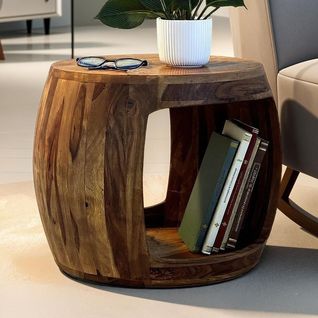 Finebuy Beistelltisch aus Sheesham Massivholz rund in Braun Durchmesser: 50 cm - Bild 1