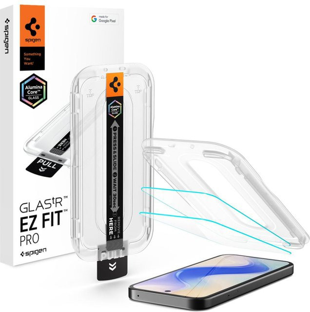 Spigen GlastR EZ FIT Displayschutzfolie aus gehärtetem Glas für Google Pixel 10a, transparent, 2er-Set - Bild 1