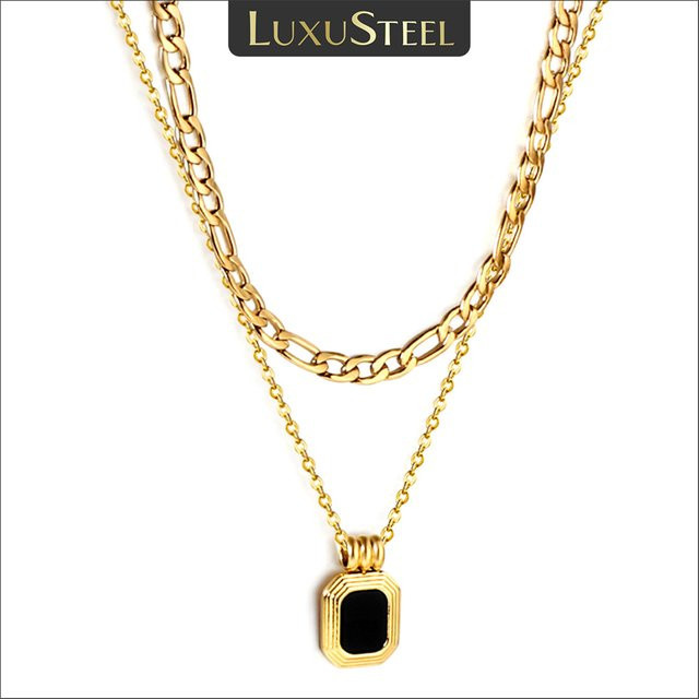 LUXUSTEEL Halskette Doppel Schicht, Edelstahl, Schwarz, Damen - Bild 1