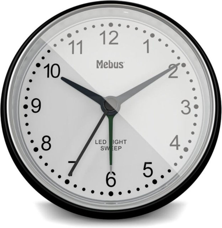 Mebus Quarz-Wecker 25806 Analog Rund mit Beleuchtung und Glas in Schwarz oder Weiß - Bild 1