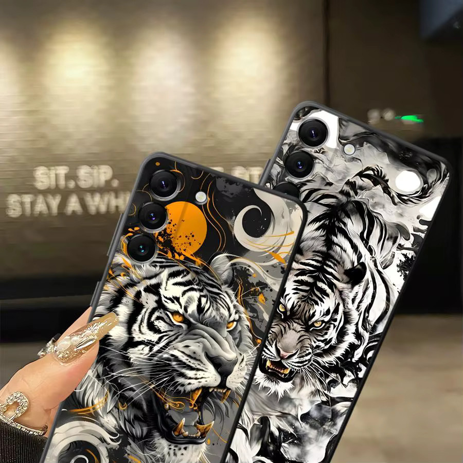 Weiche Handyhülle mit Tiger-Design in Silber und Schwarz für Samsung Galaxy A-Serie (A15, A16, A17, A23, A24, A25, A26, A32, A34, A35, A36, A52, A53, A54, A55, A56) - Bild 3