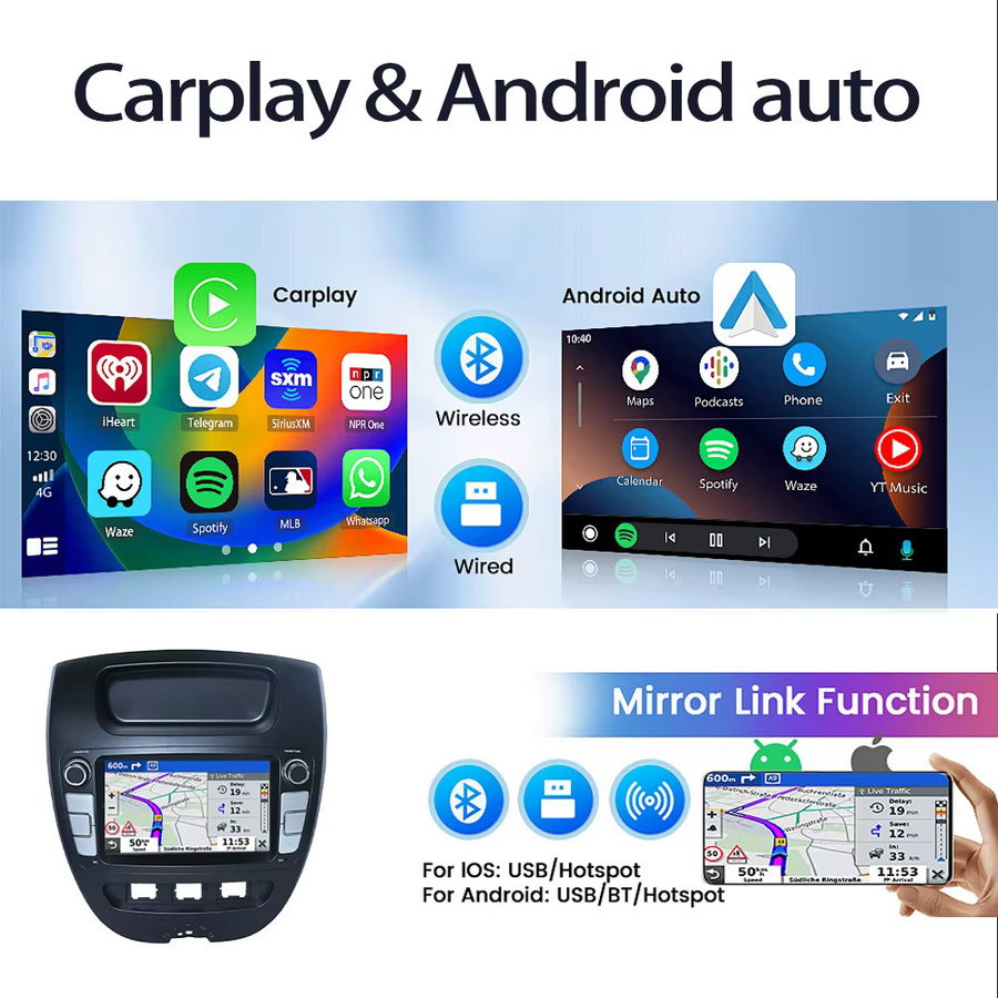 Icreative Android Autoradio mit 7 Zoll Display und GPS für Peugeot 107 (2005-2014) und Citroen C1 (2005-2014), Multimedia Carplay Stereo in Schwarz - Bild 5
