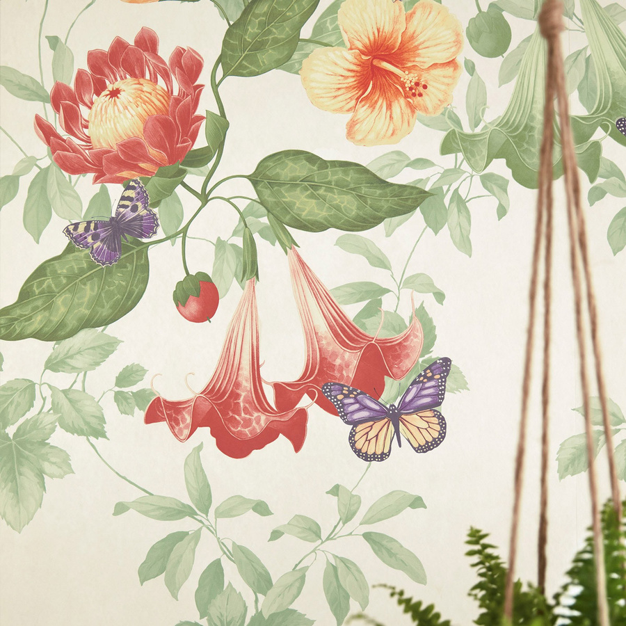 Little Greene Tapete Asterid Lantern Mural in Grün und Multicolour mit botanischem Floral-Design im Mid-Century-Stil - Bild 1