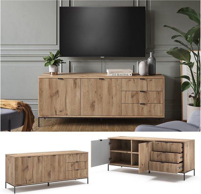 Vicco Lowboard Eliza in Viking Oak mit 3 Schubladen und 2 Türen, B/T/H: 150,1 x 60 x 240,9 cm - Bild 1