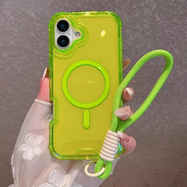 CHAOYIDIAN Transparente Magnetische Handyhülle mit Lanyard für iPhone 16 Pro 15 14 Plus 13 12 11, Unterstützt Kabelloses Laden, Farbe: Grün - Bild 1