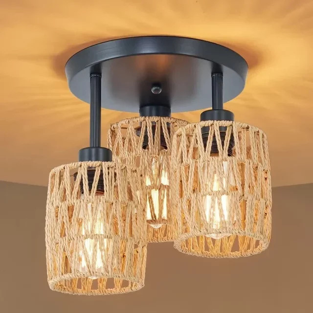 JOYINLED Designer Hängeleuchte aus italienischer Seide und Rattan in Beige und Schwarz für Wohnzimmer, Schlafzimmer und Restaurant - Bild 1