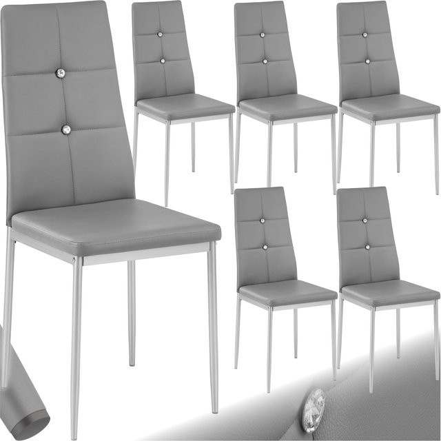 tectake Set Esszimmerstuhl Julien, 6er Set, grau, gepolstert mit Kunstlederbezug, B/T/H: 40 x 42 x 97 cm - Bild 1