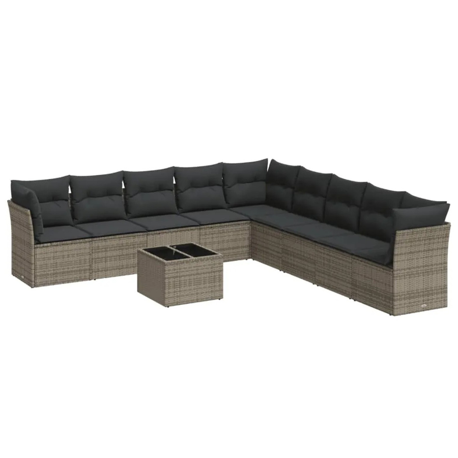 vidaXL 10-tlg Garten-Sofagarnitur aus Poly Rattan in Grau mit Kissen und Stauraum - Bild 2