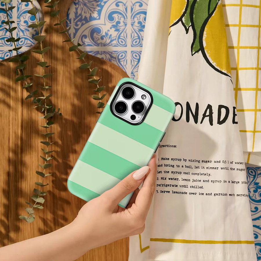 Potdemiel Handyhülle mit grünem Limettenstreifen-Design für iPhone Modelle, doppelschichtige Rückseite - Bild 3