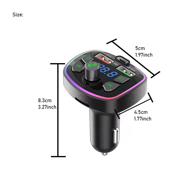 Bluetooth 5.0 FM-Transmitter mit Mikrofon und Dual USB Schnellladegerät als drahtloser Audio-Empfänger und MP3-Player für dein Auto - Bild 4