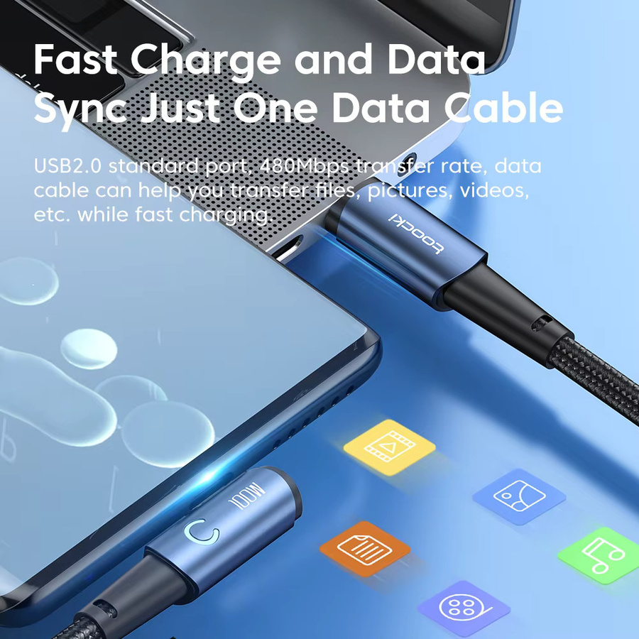 Toocki USB-C auf USB-C Kabel mit 100 W Schnellladefunktion und LED-Licht in Schwarz - Bild 4