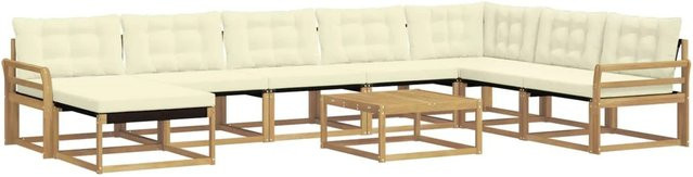 vidaXL Outdoor-Sofagarnitur 9-teilig L-Form aus Akazie und Textilene in Weiß, Beige und Braun, B/T/H: 79 x 79 x 37 cm - Bild 1