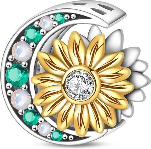 Sonnenblumen-Charms mit Mond-Motiv, 925 Silber, Zirkonia, Damen - Bild 1