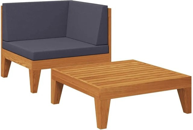 vidaXL 2-tlg Garten-Lounge-Set aus Akazien-Massivholz in L-Form mit dunkelgrauen Auflagen - Bild 1
