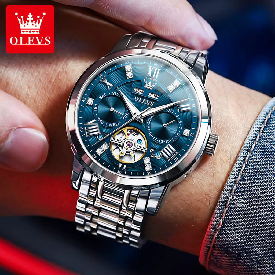 OLEVS Herrenuhr, Automatik, Edelstahl, Silber, Wochentag, Datum - Bild 2