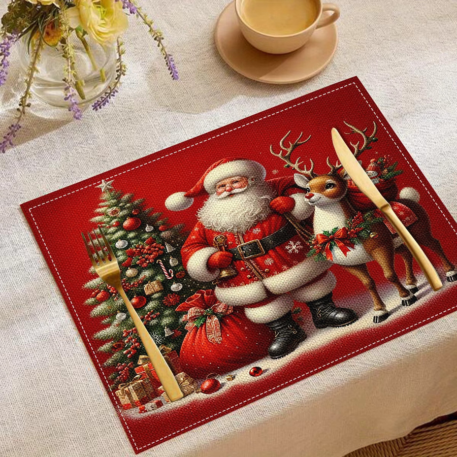 VIKAMA 4-teiliges Tischset Weihnachten mit Weihnachtsmann und Rentier in Rot - Bild 2
