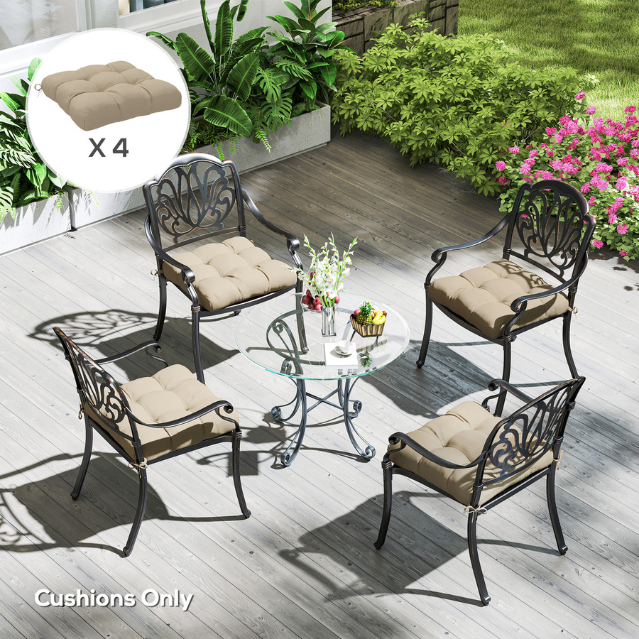 Outsunny Set von 4 gepolsterten Gartenstuhlkissen in Khaki, quadratisch mit Befestigungsbändern, B: 48 cm, T: 48 cm, Höhe: 10 cm - Bild 2