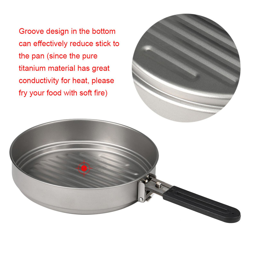 Ultraleichte Titan-Bratpfanne mit klappbarem Griff in Silber für Outdoor-Kochen, Camping und Wandern, 1100 ml - Bild 3