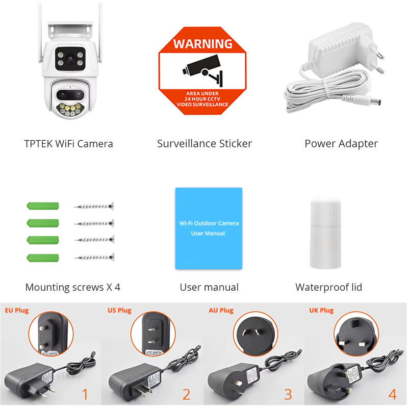 TPTEK WIFI IP-Kamera 9MP PTZ Outdoor 4K Drei-Linsen-Sicherheitskamera mit KI-Menschenerkennung und ICsee App in Weiß - Bild 6