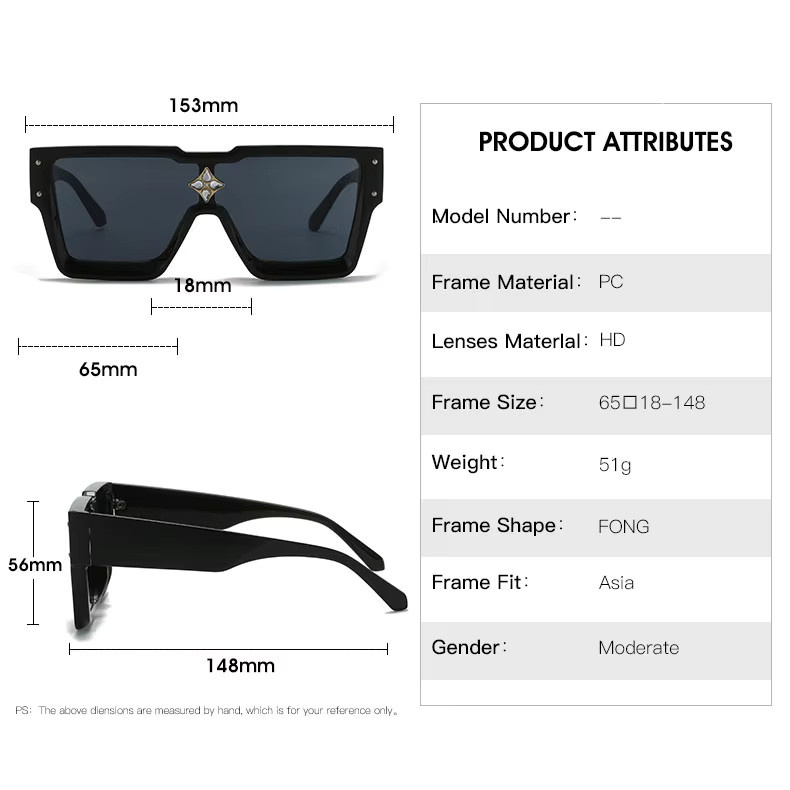 TOYEARN Sonnenbrille, quadratisch, Vollrand, Kunststoff, schwarz, Unisex - Bild 5