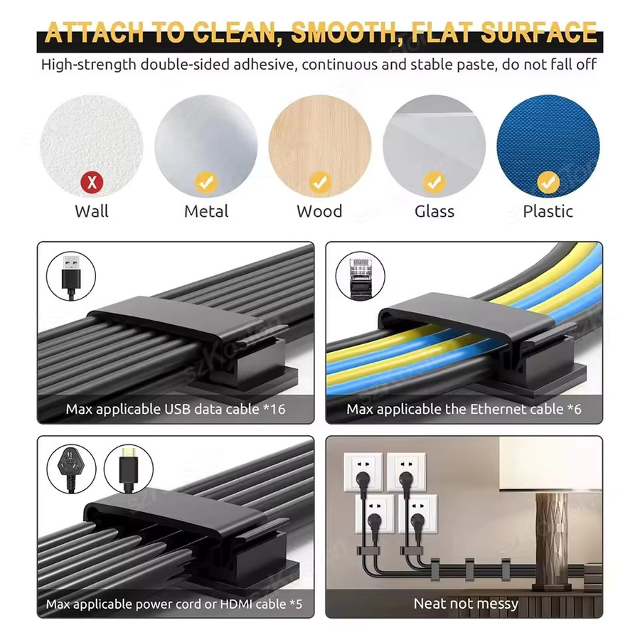 10 Stück Selbstklebende Kabel Organizer Clips aus Kunststoff für USB-C und Datenkabel in Schwarz und Weiß - Bild 3