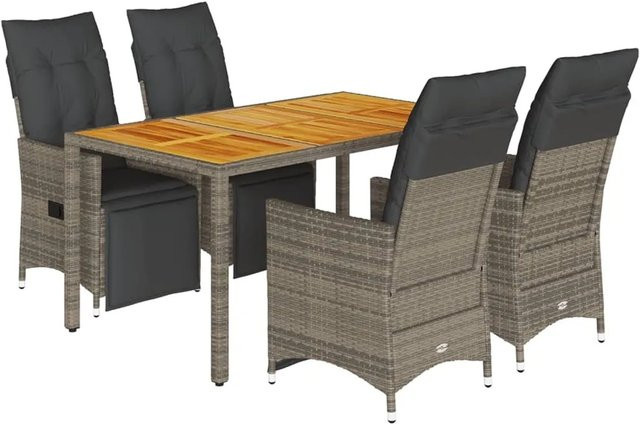 vidaXL 5-tlg Garten-Bistro-Set aus Poly Rattan und Akazienholz in Grau mit Kissen - Bild 1
