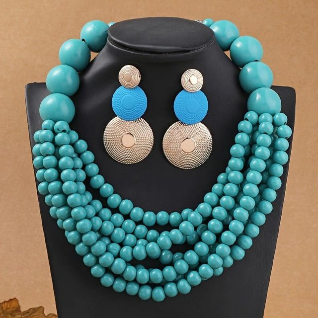 Lucky Star Jewelry Schmuck-Set, Halskette, Ohrringe, Holz, Zirkonia, blau, Damen - Bild 1