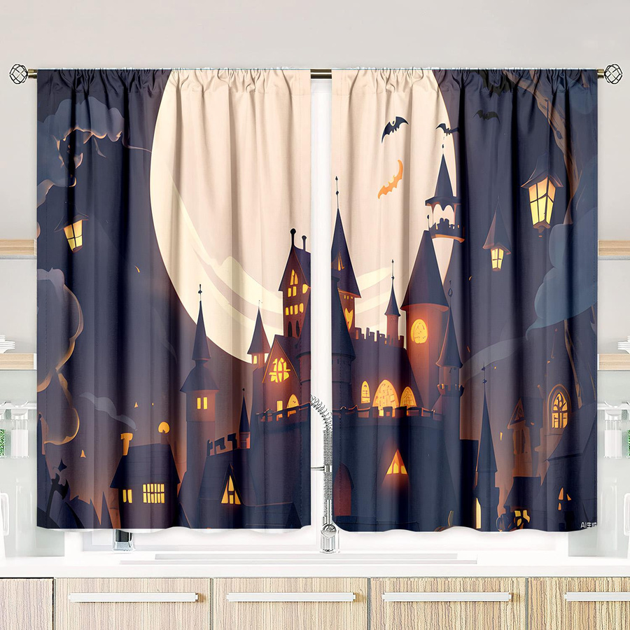 Yiran Furniture Halloween Vorhang Set aus Polyester, mehrfarbig, 2 Stück, B: 76,2 cm, H: 165,1 cm - Bild 3