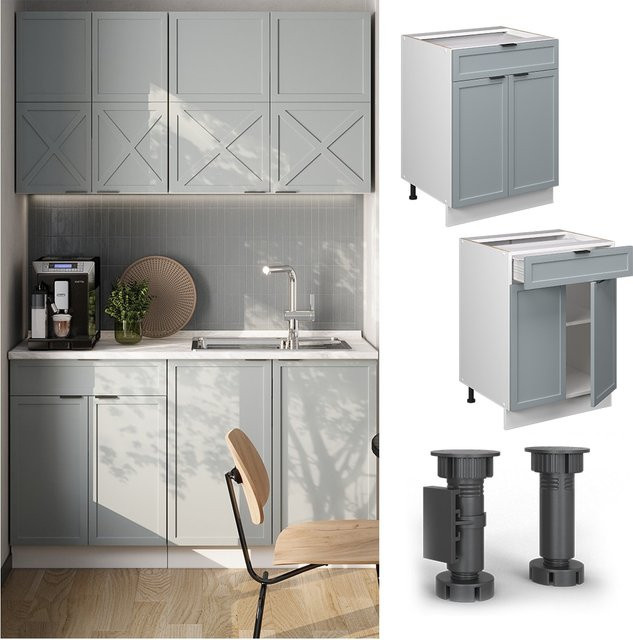Vicco Schubunterschrank Fame-Line in Weiß, Hellblau und Grau mit Arbeitsplatte in Anthrazit, Breite: 60 cm - Bild 1