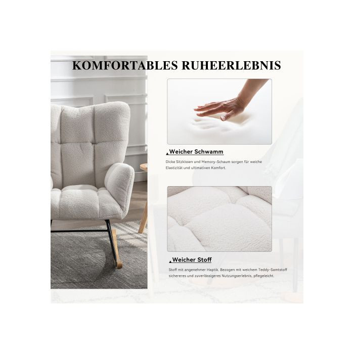 Schaukelstuhl MUVOE in Weiß mit Teddybär-Bouclé-Stoff und modernem Design - Bild 2
