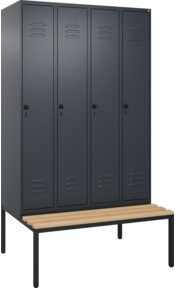 C+P Spind Classic PLUS Garderobenspind mit Sitzbank, 4 Abteile, Anthrazit/Schwarz, B/T/H: 212,0 x 120,0 x 81,5 cm - Bild 1