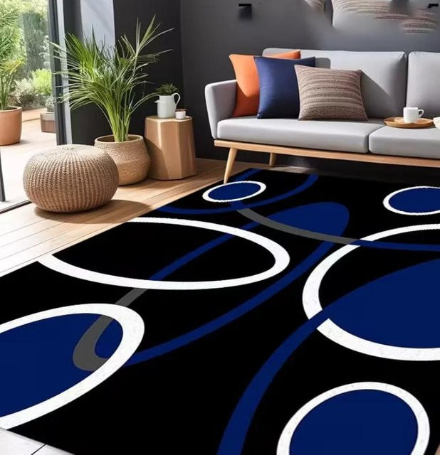 Lodestar Bodenmatte Blau mit Retro-Muster, Waschbare Bohemian Teppich für Wohnzimmer, Schlafzimmer, Esszimmer und Küche, B/H: 60 x 40 cm - Bild 1