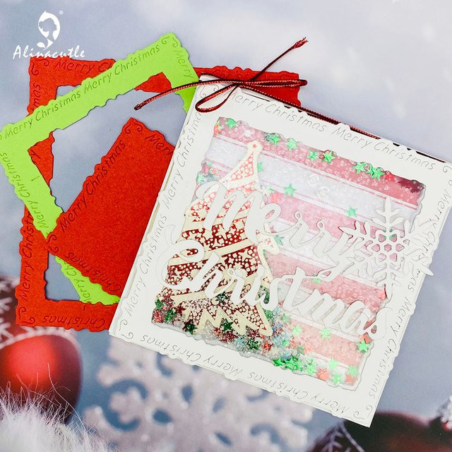 Alinacutle Metall-Schneideschablone Frohe Weihnachten für Scrapbooking und Handwerk, Mehrfarbig - Bild 1