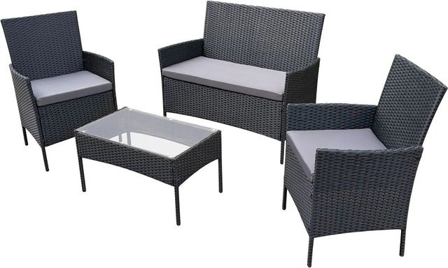 SVITA BROOKLYN Gartenlounge 4-tlg. Gartenmöbel Set Sitzgruppe aus Polyrattan in Schwarz - Bild 1