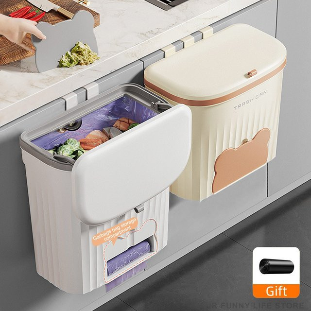 WudenCozfy Wandmontierter Küchen-Abfalleimer mit Deckel, Recycling-Behälter für Schrank und Unter-Spüle, Weiß oder Gelb, 8,5 l oder 12 l - Bild 1