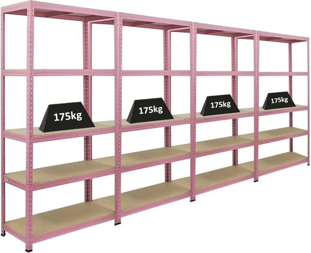 4er Set PROREGAL Schwerlastregal Pink Lady mit 5 Ebenen, H x B x T: 180 x 90 x 40 cm, Fachlast 175 kg, pulverbeschichtetes Metallregal für Keller, Garage und Werkstatt - Bild 1