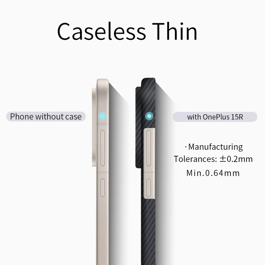 OnePlus 15R und OnePlus Ace 6 Carbon-Hülle aus 600D Kevlar Aramid Kohlefaser-Gewebe, magnetisch, dünn und leicht, Schwarz/Rot - Bild 2
