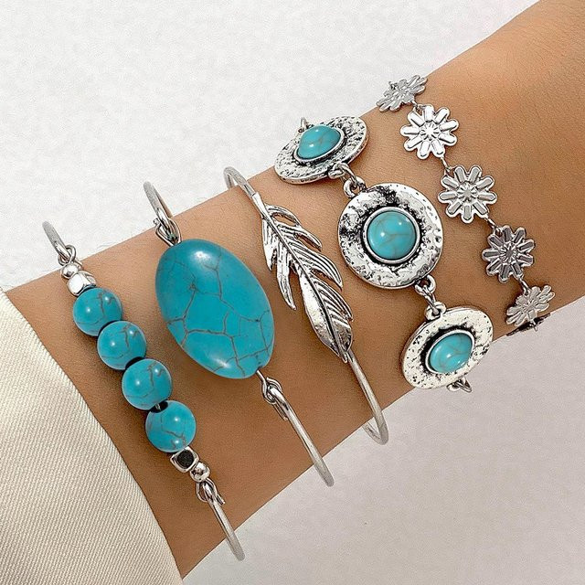 KMVEXO Armbänder, Türkis, Blume, Feder, Damen - Bild 1