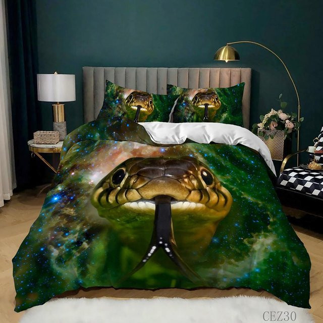 Bettbezug Set mit 3D Schlangen-Motiv von Your Warm Home, 2-teiliges Polyester Bettwäsche-Set für Kinder in Grün, B/H: 135 x 200 cm - Bild 1