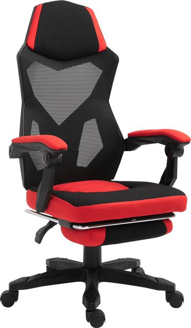 Vinsetto Gamingstuhl Ergonomischer Schreibtischstuhl mit Fußstütze und Kopfstütze, höhenverstellbar, Schwarz Rot, B/T/H: 58 x 72 x 112-122 cm - Bild 1