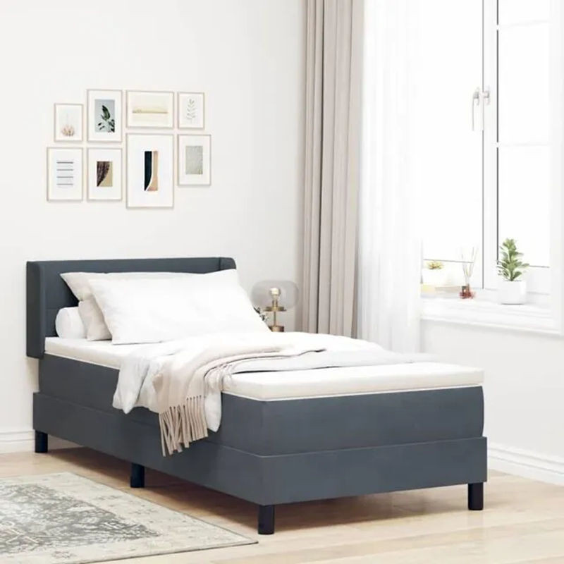vidaxl Boxspringbett mit Matratze aus Samt in Anthrazit und Grau, B/T/H: 100 x 200 cm - Bild 1