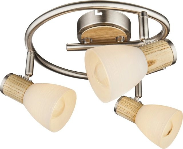 Globo Spot GYLFI Deckenstrahler aus Metall und Holz mit Opalglas in Nickel matt, H: 15,5 cm, B: 25 cm - Bild 1