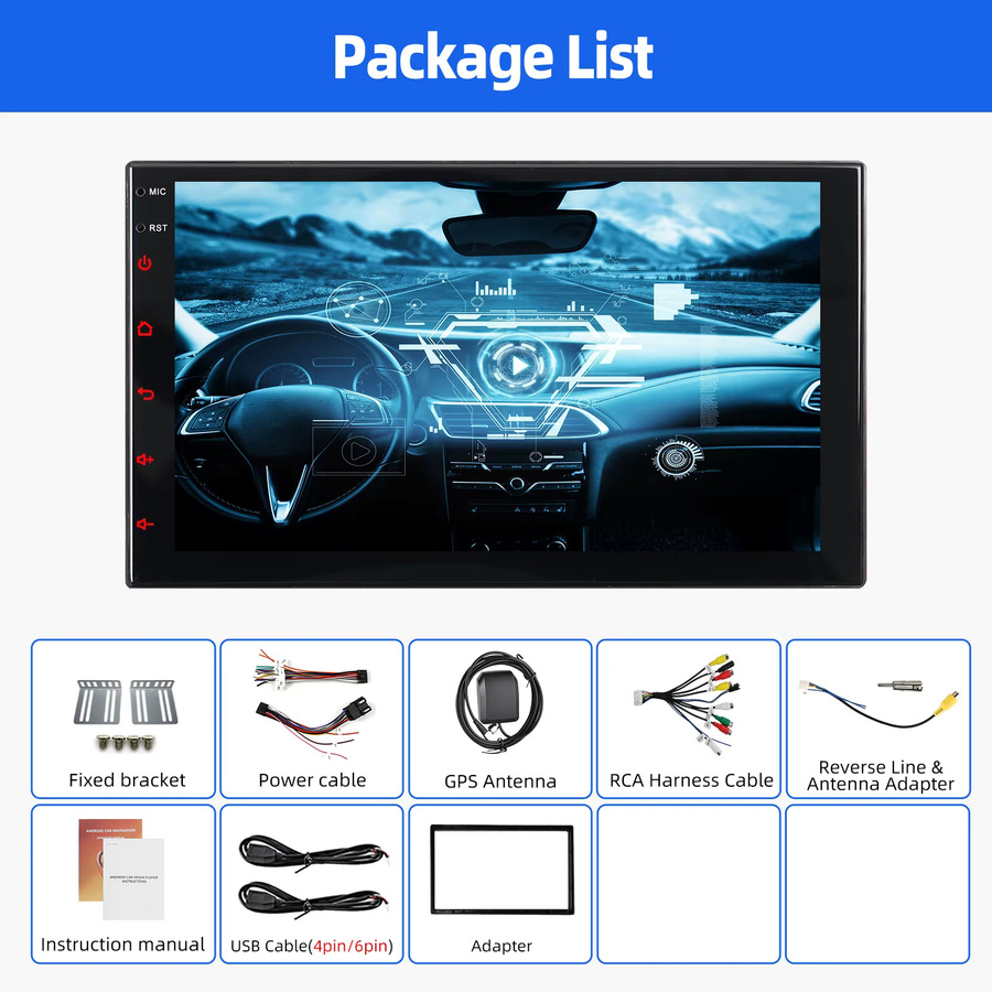 ESSGOO Universelles 2 DIN Autoradio mit 7 Zoll Android 15 Display, 4GB RAM + 128GB Speicher, Wireless Carplay, GPS, WiFi, Bluetooth und Mirror Link in Schwarz - Bild 6