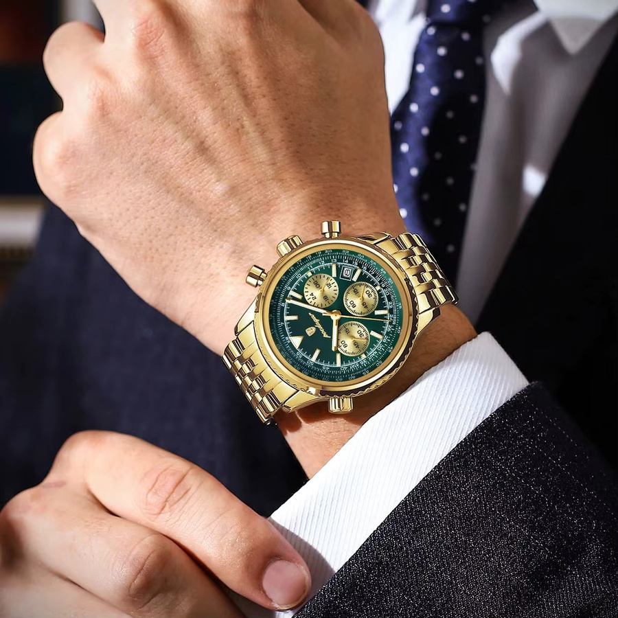 POEDAGAR Armbanduhr Chronograph, Quarz, Edelstahl, Silber, Herren - Bild 6