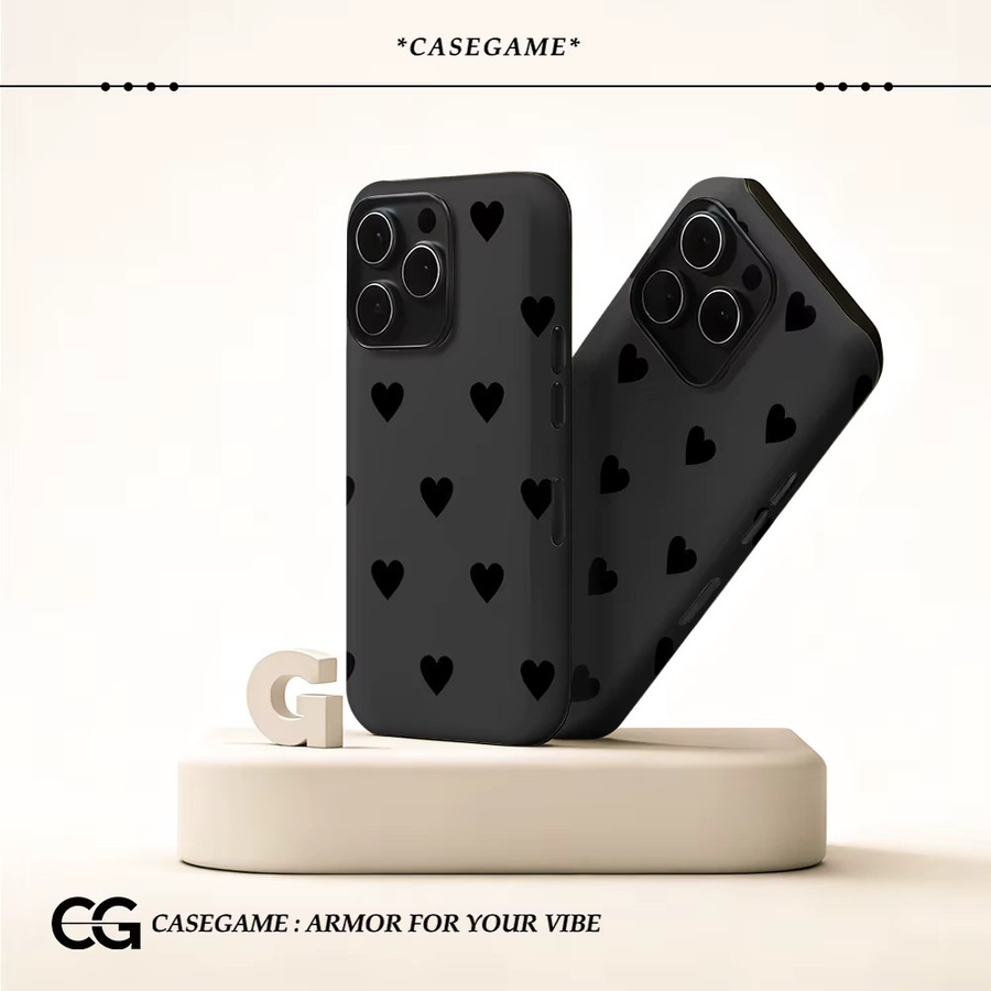 Potdemiel Handyhülle mit Herzgitter Design für iPhone 17 16 15 14 13 Pro Max Plus, Anthrazit, robuste Doppelschicht-Hülle - Bild 2