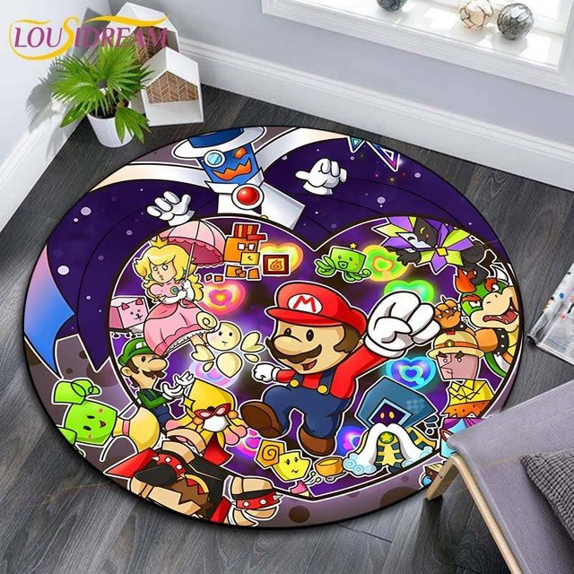 Runder Teppich mit Cartoon Mario Bros Motiv von Yunheng, Mehrfarbig, Durchmesser: 80 cm - Bild 1