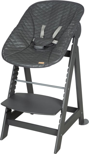 Roba Treppenhochstuhl Born Up Set 2in1 in Anthrazit mit gestepptem Liegeaufsatz aus Kunstleder - Bild 1
