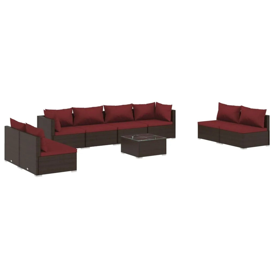 vidaXL 9-teiliges Garten-Lounge-Set in U-Form aus Poly-Rattan in Braun mit Kissen und Couchtisch - Bild 2